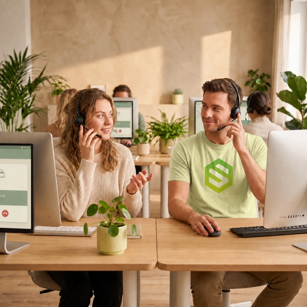 Team di customer care che assiste clienti insieme al chatbot AI