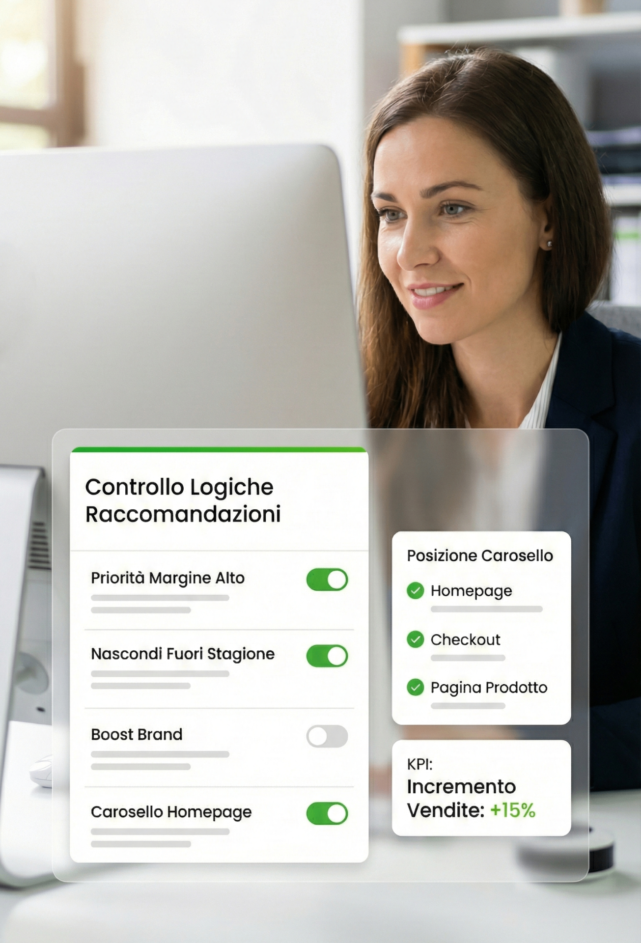 Dashboard di controllo logiche AI per raccomandazioni e-commerce